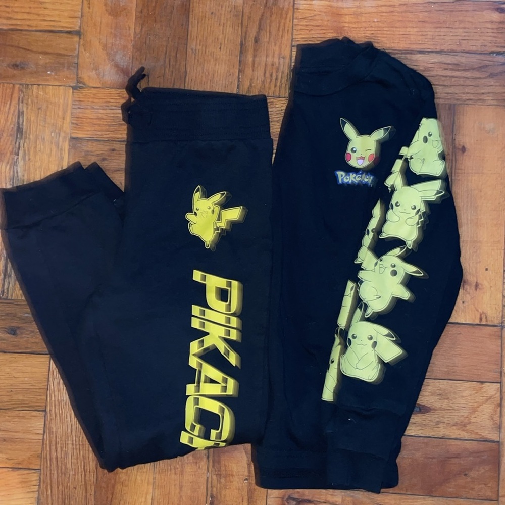 Pikachu sweatpants white long sleeve shirt